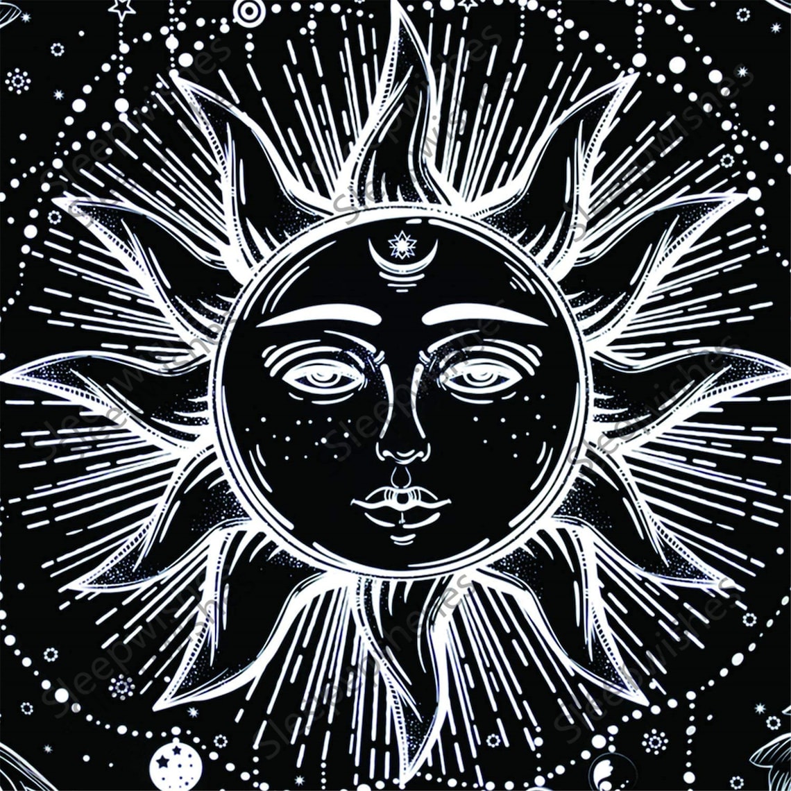 Sun Tapestry Psychedelic Tapestry Wall Hanging Black and White Etsy