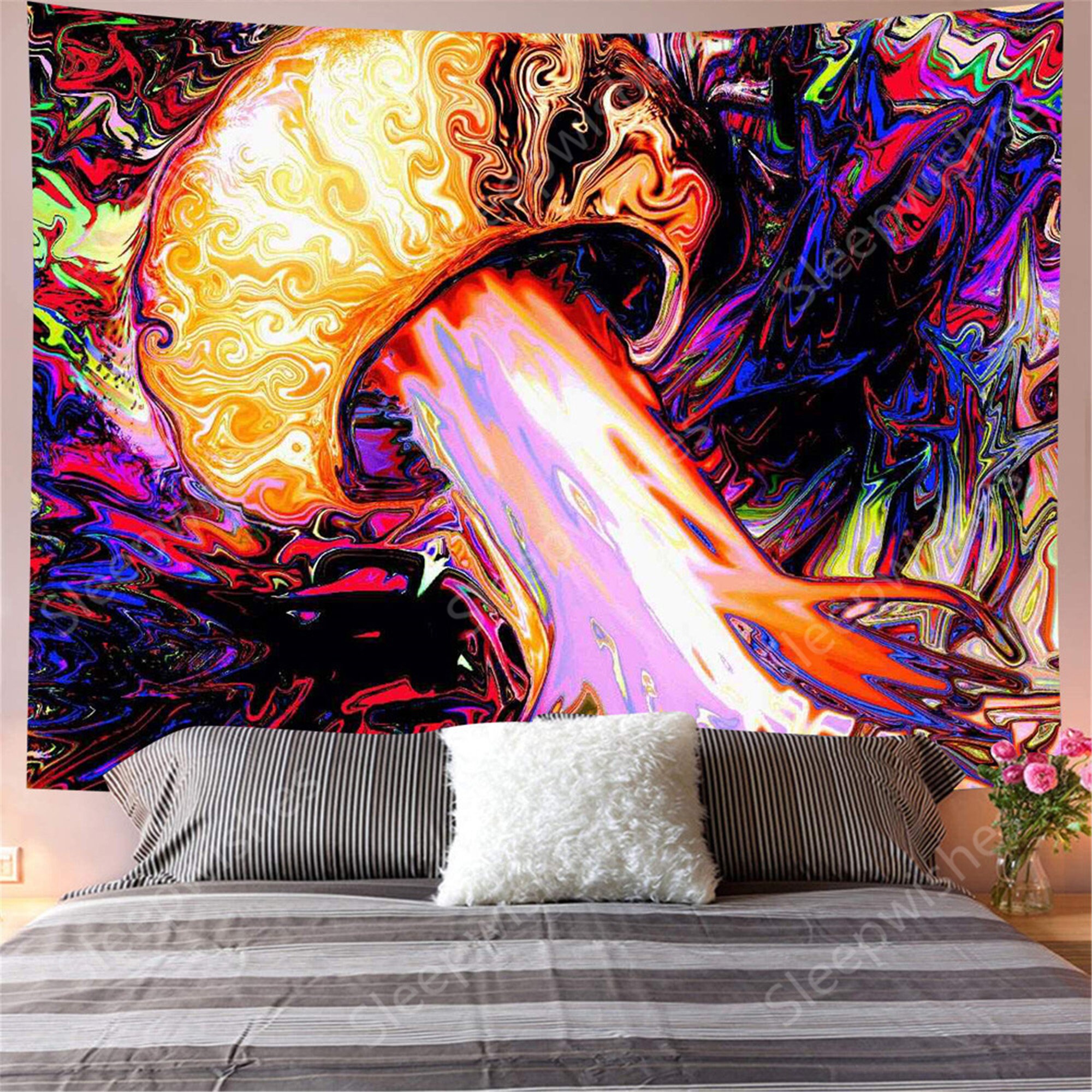 Trippy Tapestry Mushroom Tapestry Rocket Tapestry Magic Etsy