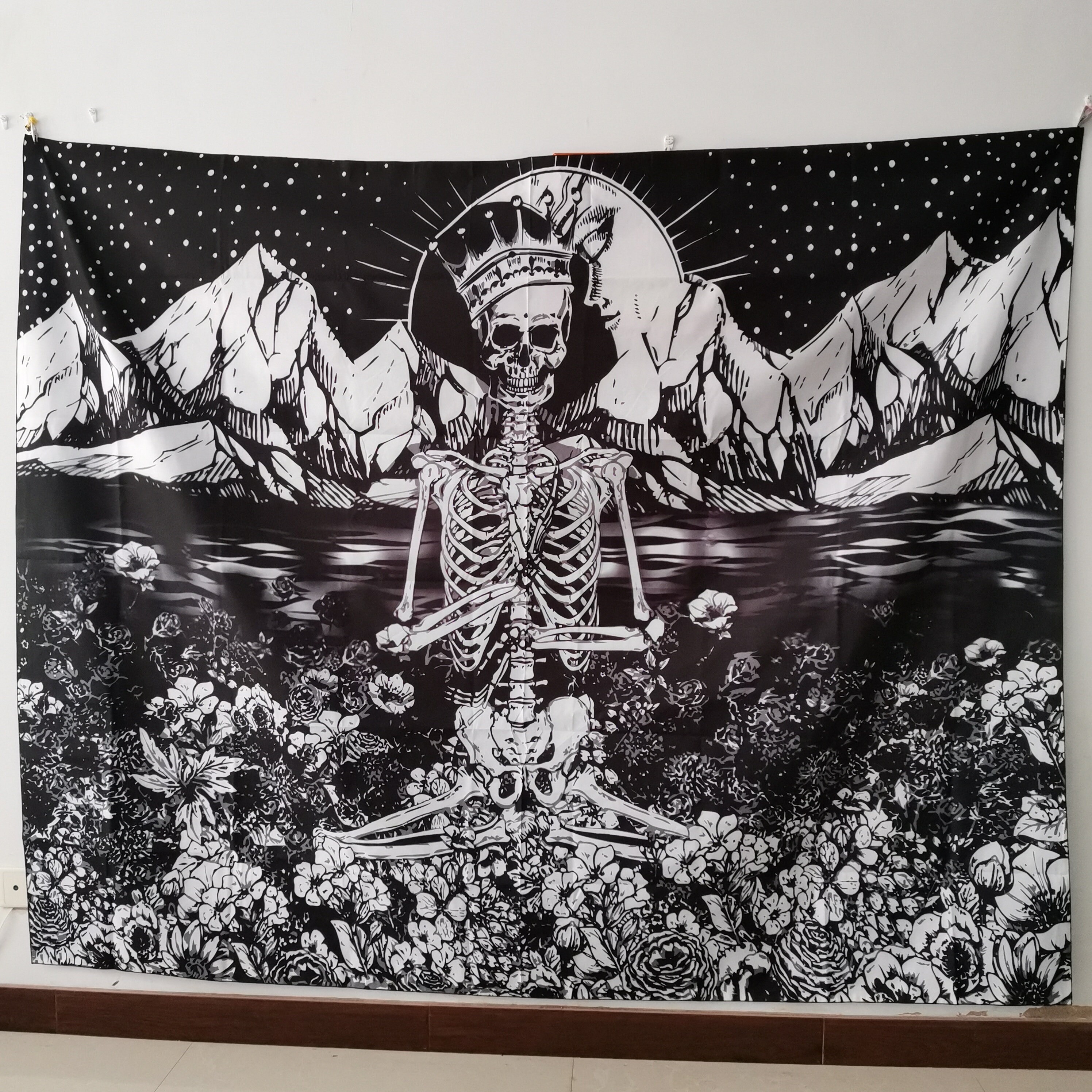 Skull Floral Tapestry Meditation Skeleton Tapestries Mountain Etsy