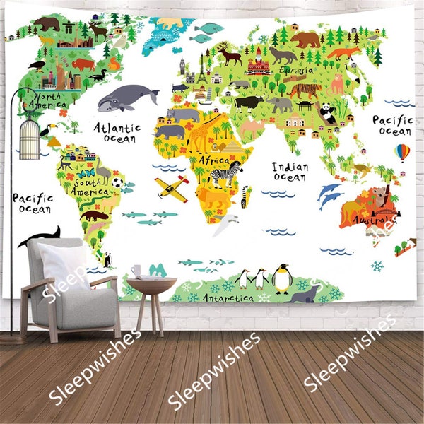 World Map Tapestry Etsy