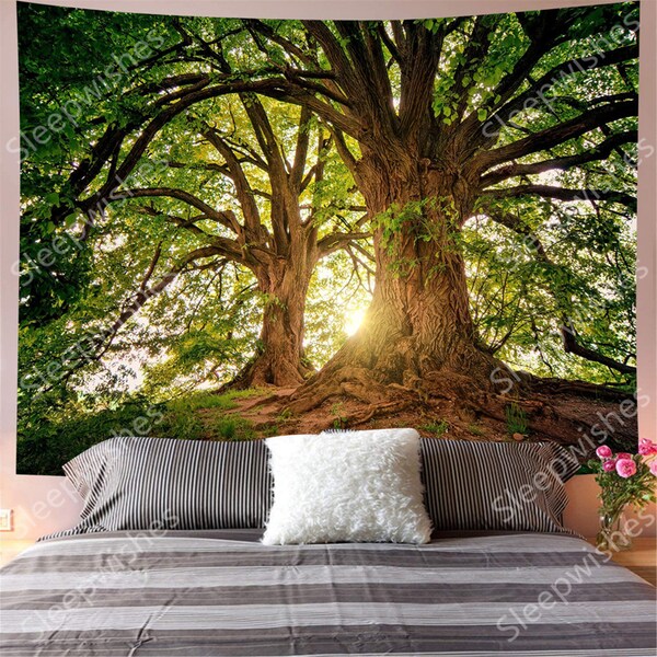 Ancient Tree Tapestry Wall Hanging Sunshine Through Trees Tapestry Magical Nature Landscape Tapestry for Room