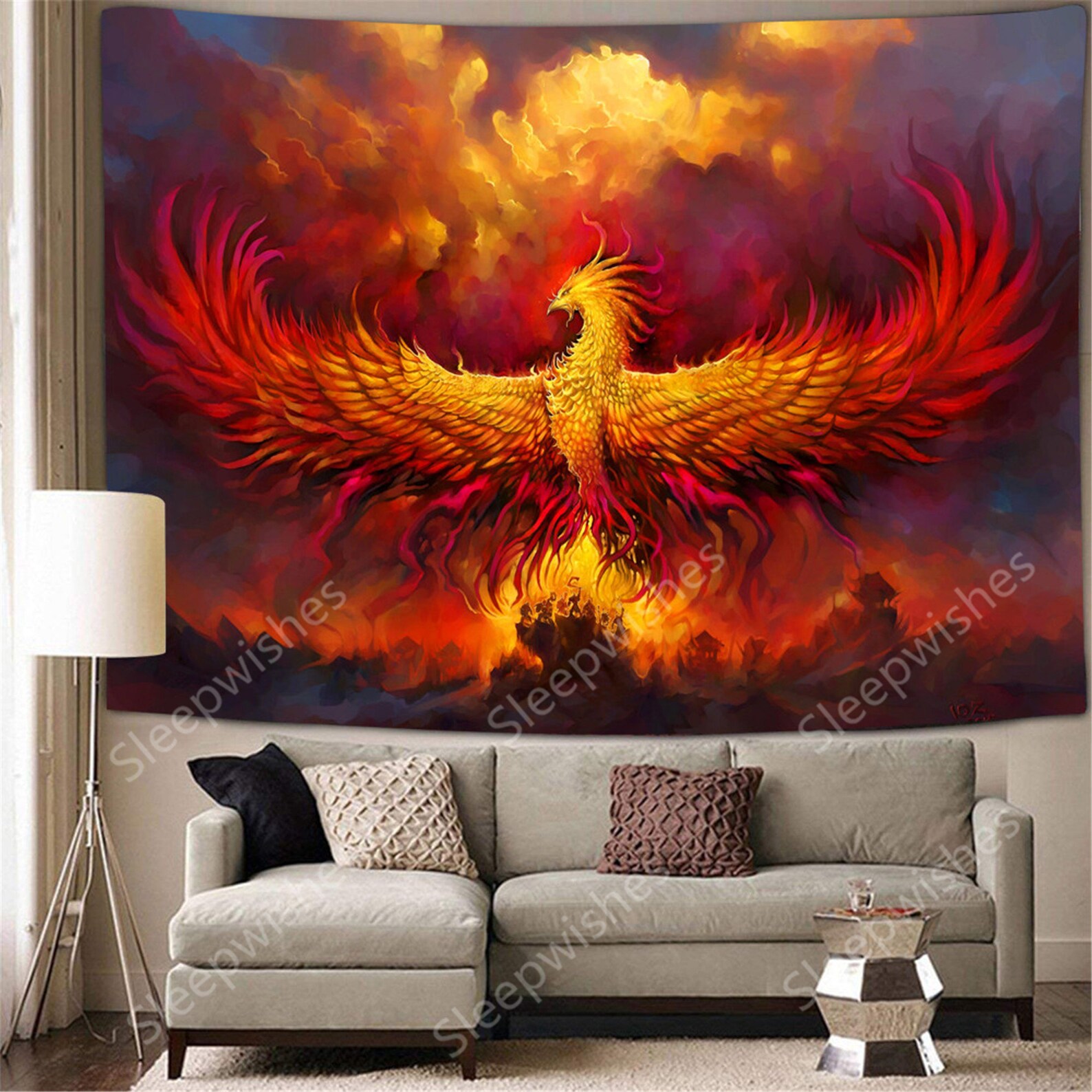 Phoenix Tapestry Bird Tapestry Wall Hanging Fire Psychedelic Etsy