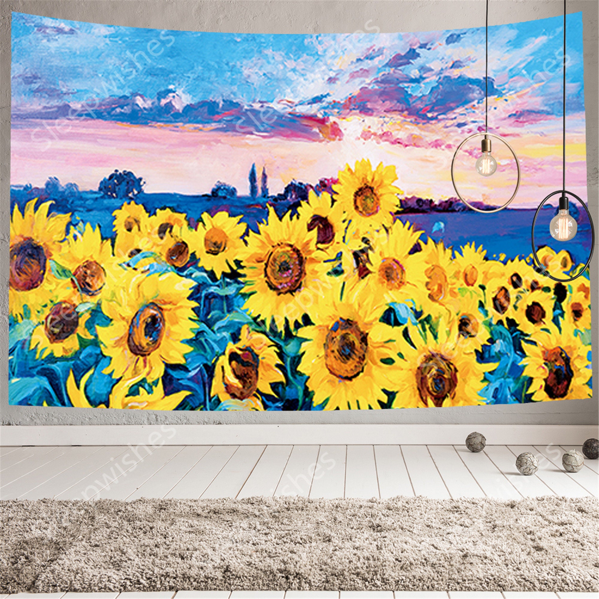 Discover Sunflower Tapestry Wall Hanging Painting Yellow Sunflower Tapestry Sunset Wall Tapestry