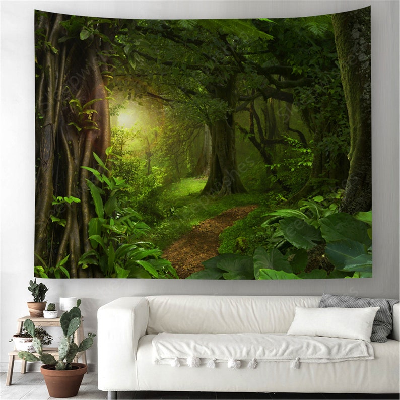 Virgin Forest Tapestry Green Tree Tapestry Wall Hanging Nature Etsy