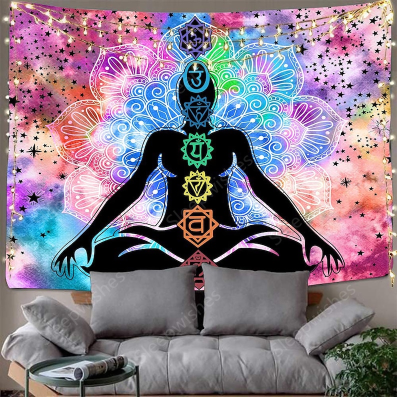 Chakra Tapestry Trippy Yoga Meditation Tapestry Wall Hanging Etsy