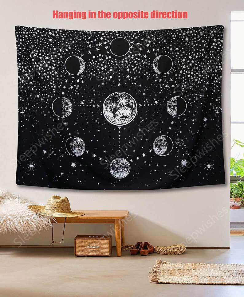 Moon Phase Tapestry Wall Hanging Black and White Tapestry Etsy