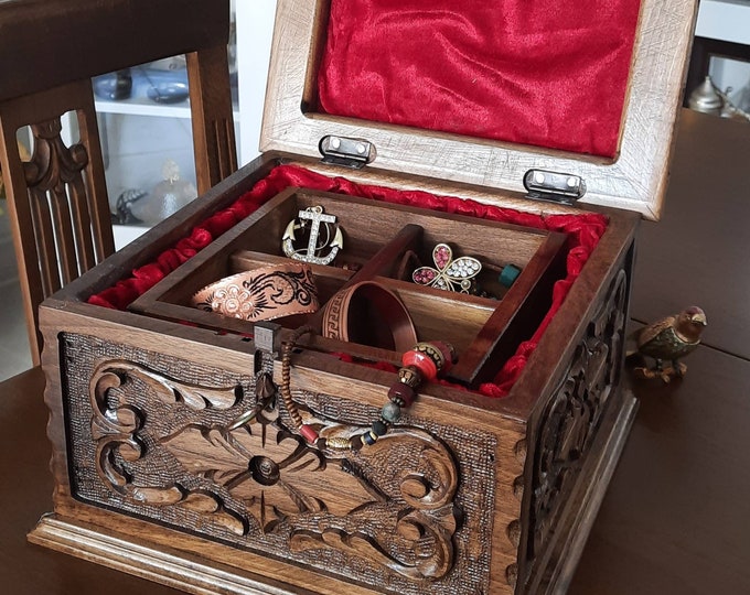 Large Wooden Jewelry Box With Drawers Luxury Jewelry Box Etsy