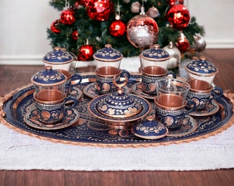 Turkish tea set copper, turkish tea glasses, copper tea set, new home gift, crafty servings, anniversary gifts, new favors, christmas gifts