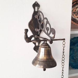 Brass Wall Mounted Doorbell: Rustic Temple Bell with Pull Chain