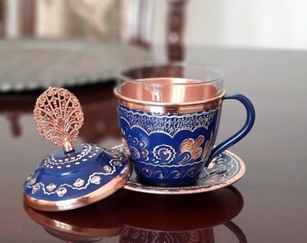 Kupferteetassen, Kaffeetasse, Cappuccinotasse, Cappuccinotasse mit Untertasse, Expresso-Tassen, Cappuccinotasse, türkische Teetasse, Kupfer-Geschenkideen