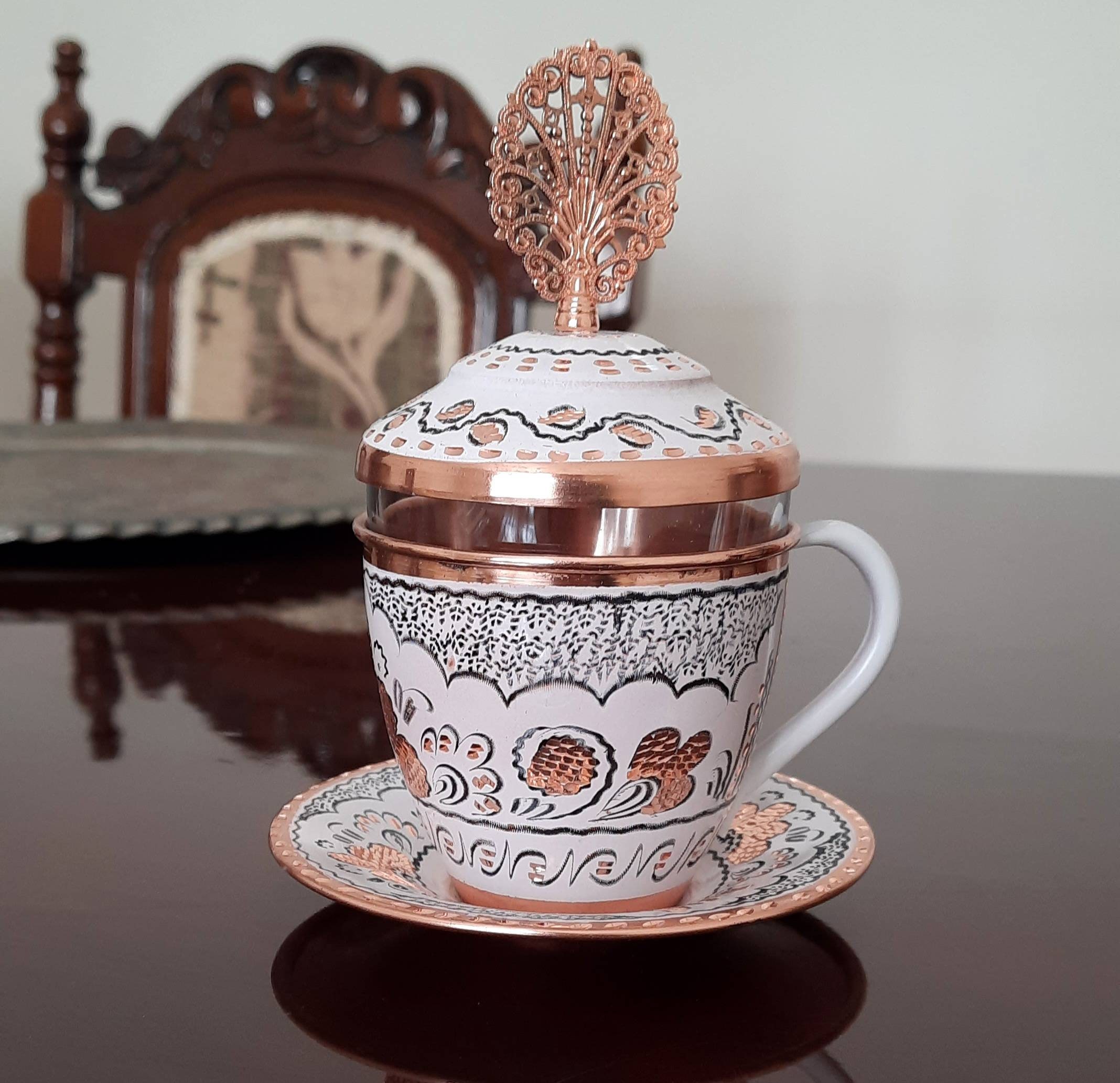 Copper Tea Cups, Turkish Tea Cup, Coffee Cup, Cappucino Cup and Saucer ...