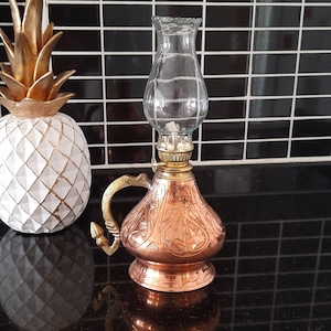 Art deco lamp, copper oil lamp, kerosene lamp, anniversary gifts, unique gift ideas, housewarming gift, rustic, art decor, gifts for host