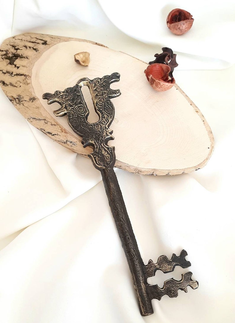 Large Decorative Skeleton Key Brass Skeleton Key Victorian Etsy