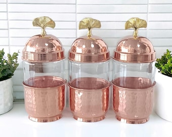 Copper Jar Set (×3), Copper Canisters, Copper Spice Jar, Housewarming Gifts, Copper Kitchen Decor, Copper Spice Bowls, Gifts for Host