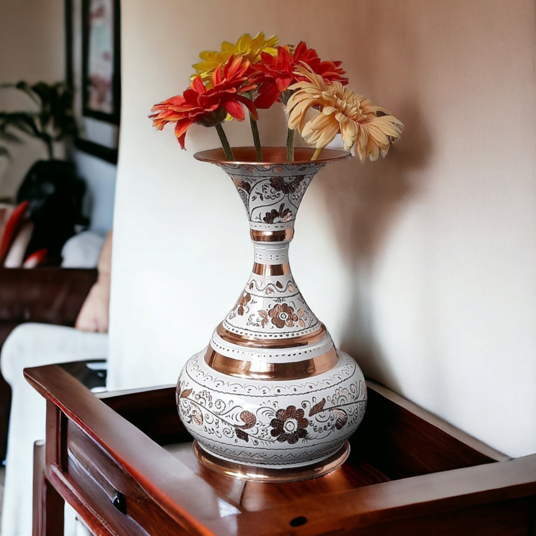 Ornate Copper Vase Copper Floral Pot Bohemian Housewarming Gift New Favors Table Centerpiece Anniversary Wife Wedding Gift Art Decor Etsy