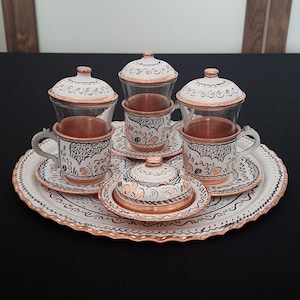 Türkisches Teeset, neues Zuhause Geschenke, türkische Teegläser, arabisches Teeset, türkische Teetasse, türkische Gläser, Einweihungsgeschenk, Kupfer Geschenkideen