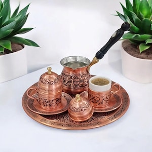 Set da caffè turco, set da caffè in rame, set da caffè arabo, set da tazze da caffè turco in rame, regalo di inaugurazione della casa, regali per la casa, regali di Natale