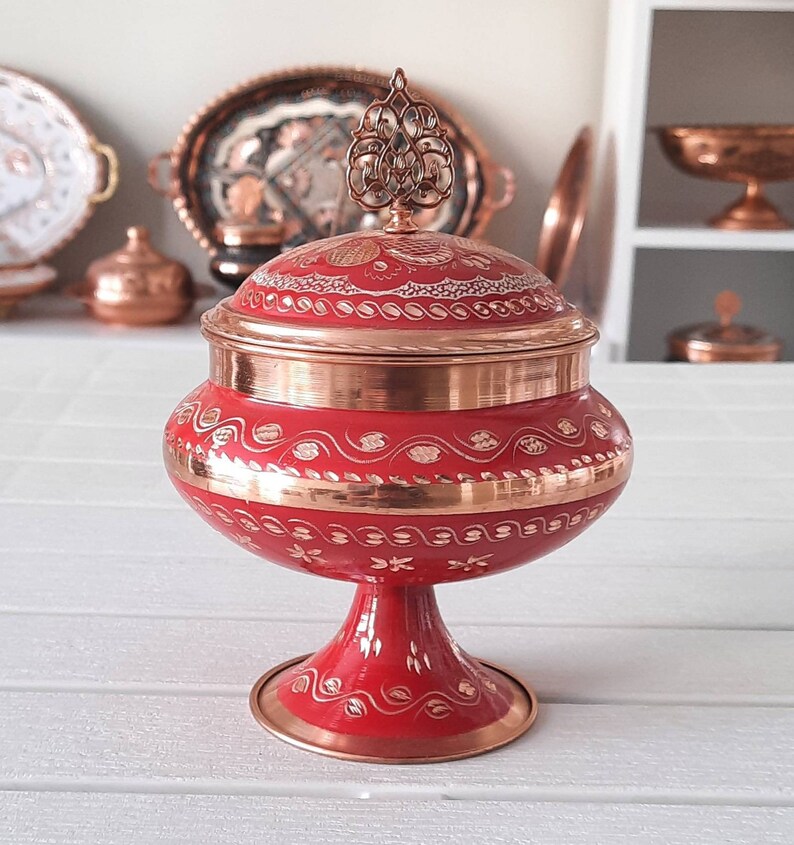 Footed Copper Bowl With Lid Decorative Sugar Bowl Ornate Etsy