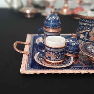 Turkish coffee set, copper coffee set, turkish coffee cup, arabic coffee set, housewarming gift, wedding gift, copper serving tray, rustic image 6
