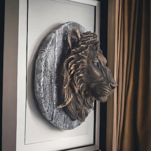 Lion head wall decor, stone dust molded lion head (95 oz), 3d wall art, lion wall art, original wall art, unique home decor, lion sculpture