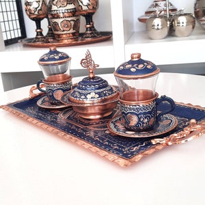 Turkish tea set copper, Turkish tea glasses, copper tea cups, unique tea set, housewarming gift, wedding gift, unique gift ideas, rustic