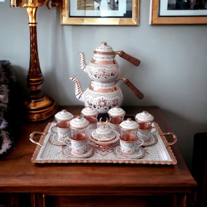 Turkish tea set, tea set with teapot, teapot set, arabic tea set, turkish tea pot, copper tea kettle, turkish tea cups, tea cup set, rustic