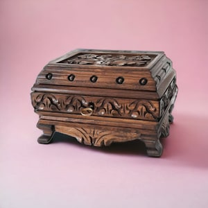 Cofre del tesoro de madera, joyero de madera con cerradura, cofre del tesoro vintage con llave, regalo para ella, regalo para mujer, regalo para novia
