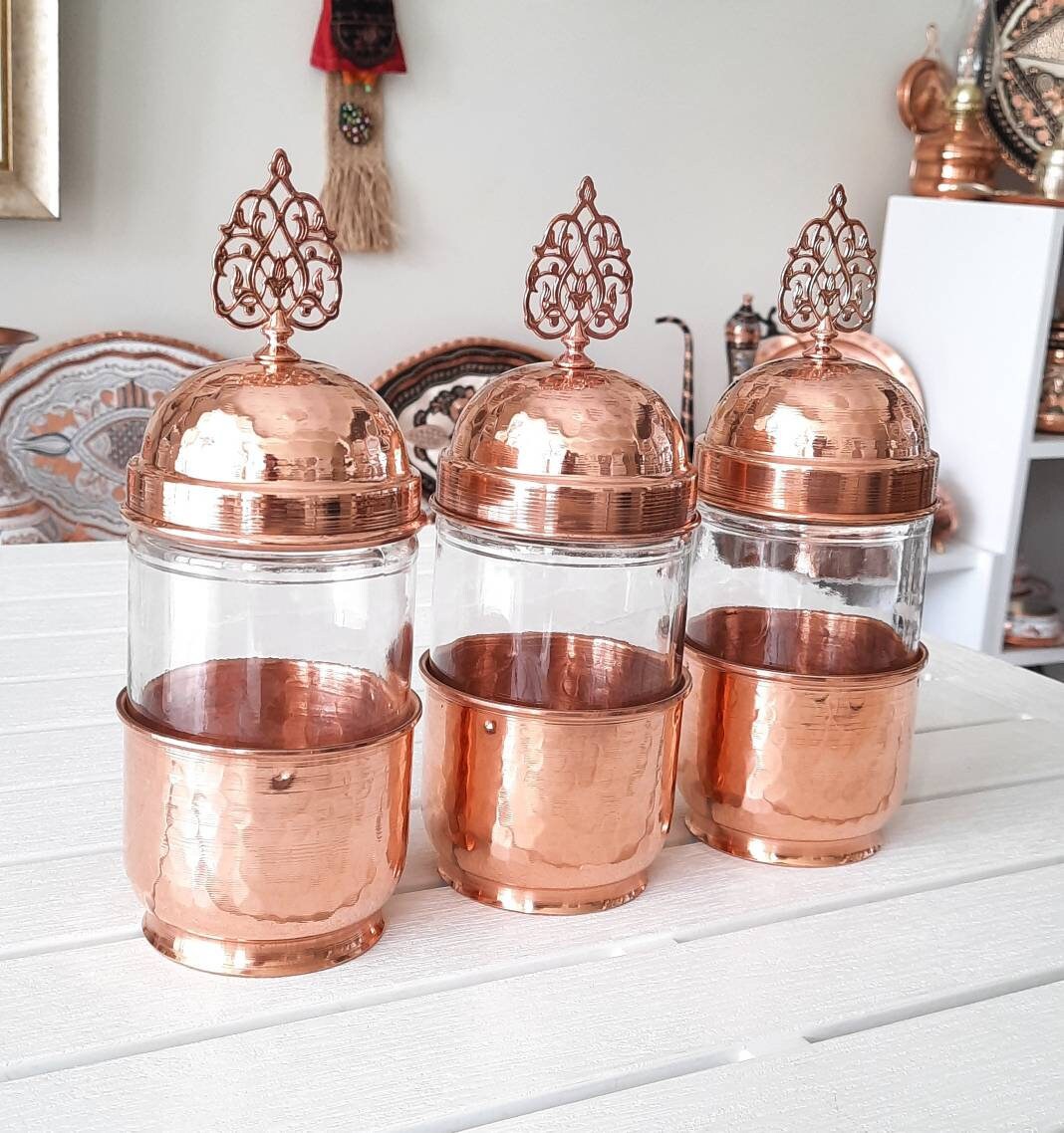 Copper Jars With Lids Copper Jar Housewarming Gift Candy Etsy