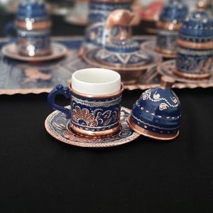 Turkish coffee set, copper coffee set, turkish coffee cup, arabic coffee set, housewarming gift, wedding gift, copper serving tray, rustic image 3