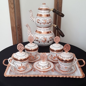 Turkish Tea Set, Copper Tea Set, Copper Tea Pot, Copper Tea Cups, Teapot Set, Housewarming Gift, Anniversary Wife, Home Gifts, Wedding Gift 画像 8