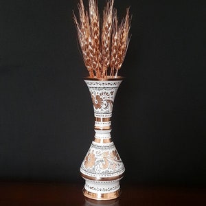 Ornate copper vase, copper flowers, wedding table decor, anniversary wife, birthday gift, table decor, home gifts for her, gifts for women