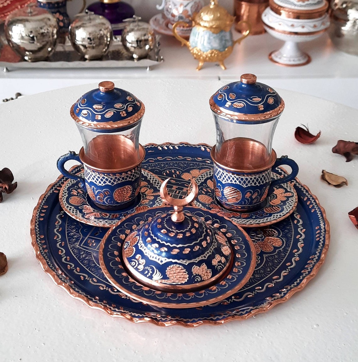 Turkish Tea Set Copper Copper Tea Cups Expresso Cups Etsy