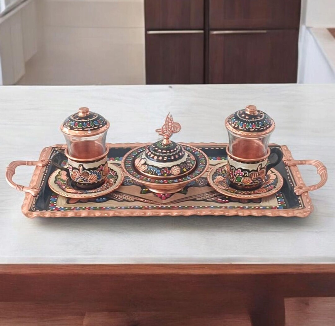 Turkish Tea Set Copper, Turkish Tea Glasses, Copper Tea Cups, Unique ...