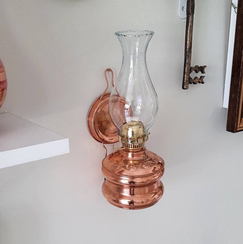 Wall Mounted Copper Oil Lamp, Wall Oil Lamp, Kerosene Lamp With Hanger, Farmhouse Decor, Rustic Home Decor, Housewarming Gift, New Favors image 5