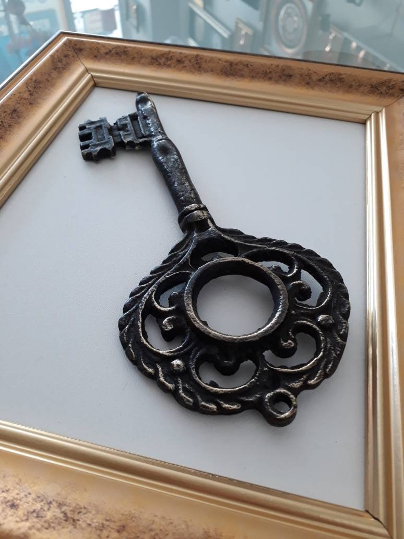 Unique framed wall art decorative brass key wall decor Etsy