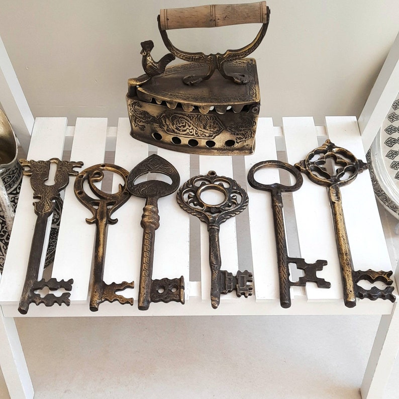 Large Decorative Skeleton Key Brass Skeleton Key Victorian Etsy