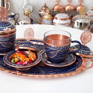 Turkish Tea Set, Copper Tea Set, Expresso Cups, Copper Tea Cups, Arabic Tea Set, Unique Gift Ideas, Wedding Gift, Gifts for Host, Home Gifts