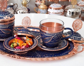 Turkish Tea Set, Turkish Tea Cup, Copper Tea Set, Expresso Cups, Copper Tea Cups, Turkish Tea Tray, Arabic Tea Set, Unique Copper Gifts