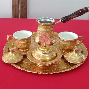 Turkish coffee set, turkish coffee cup set gold, copper coffee set, copper gift ideas, arabic coffee set, turkish coffee pot, home gifts