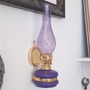 Glass kerosene lamp, wall mounted oil lamp purple, glass oil lamp, housewarming gift, home gifts for her, unique gift ideas, new favors