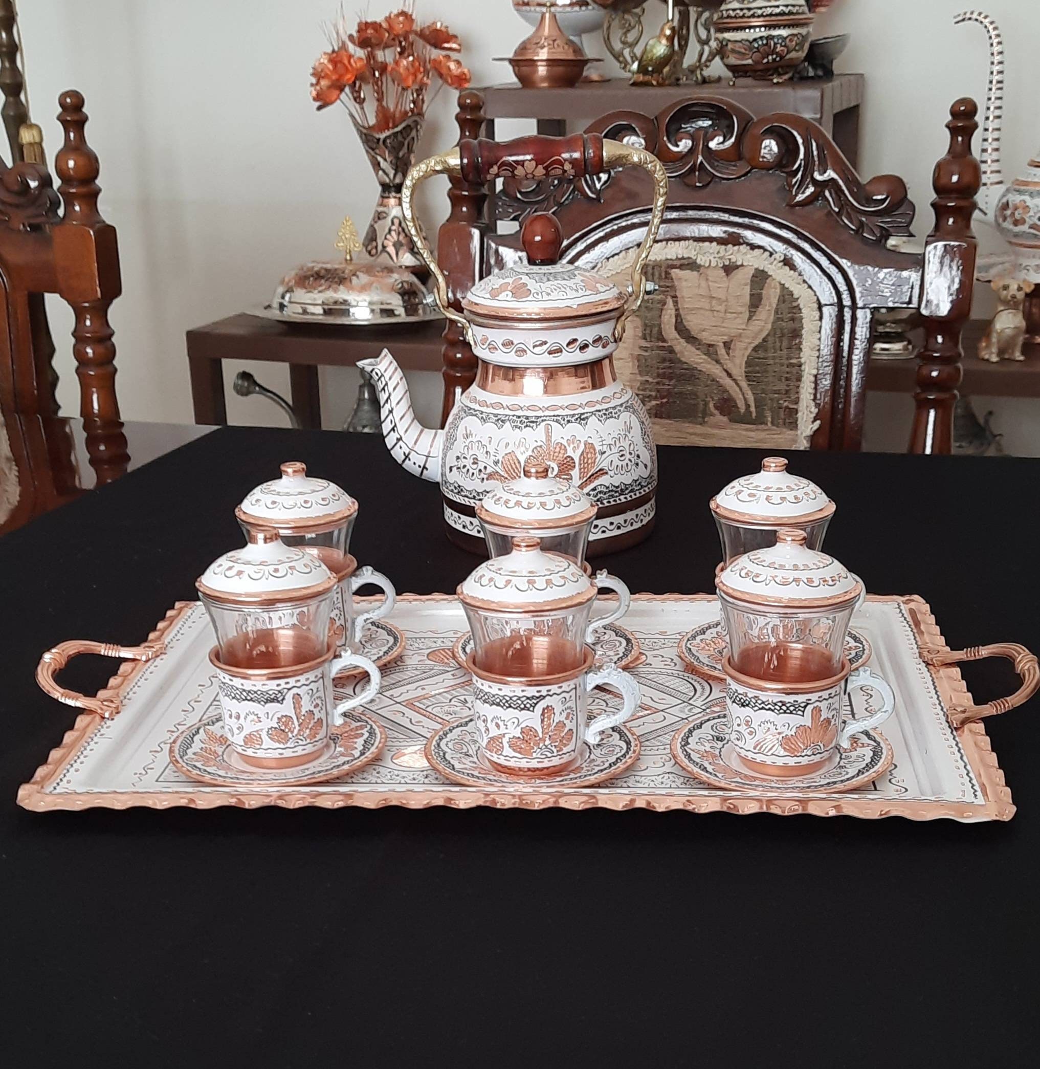 Turkish Tea Set, Copper Tea Set, Turkish Tea Glasses, Copper Tea Cups ...