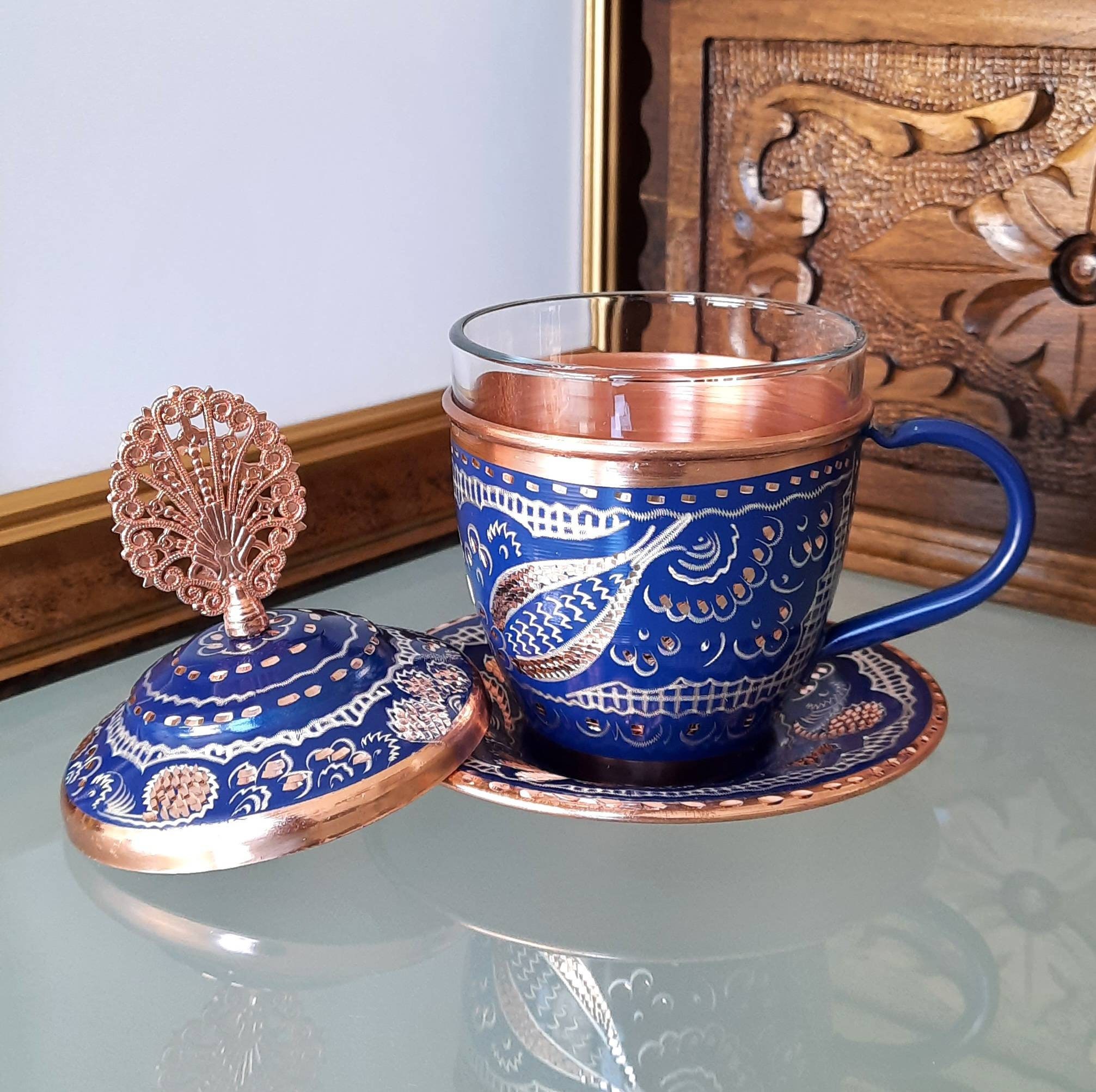 Blue and Gold Turkish Tea Cups and Saucers – Tea + Linen