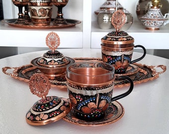 Turkish Tea Set, Turkish Tea Cup, Copper Tea Set, Copper Tea Cups, Housewarming Gift, Arabic Tea Set, Unique Copper Gifts, New Favors