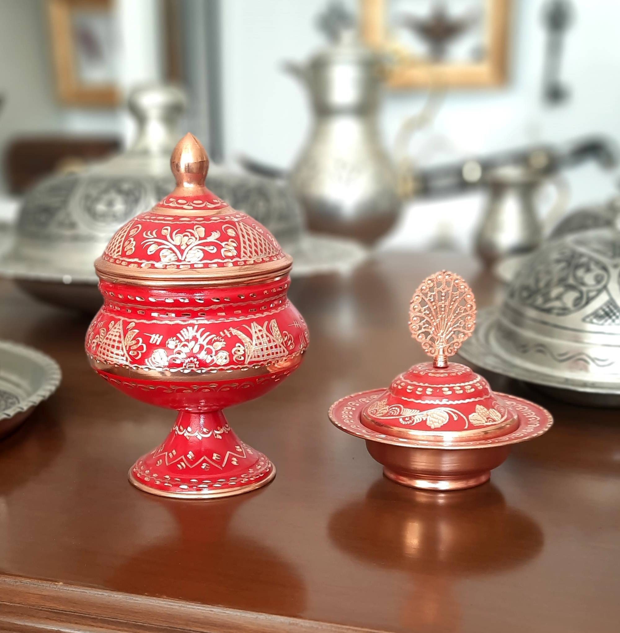 Ornate copper bowls with lids, decorative copper bowls, small bowls, anniversary gifts, home gifts for her, housewarming favors, new favors