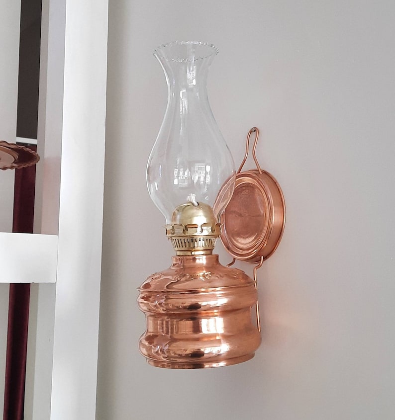 Wall Mounted Copper Oil Lamp, Wall Oil Lamp, Kerosene Lamp With Hanger, Farmhouse Decor, Rustic Home Decor, Housewarming Gift, New Favors image 1