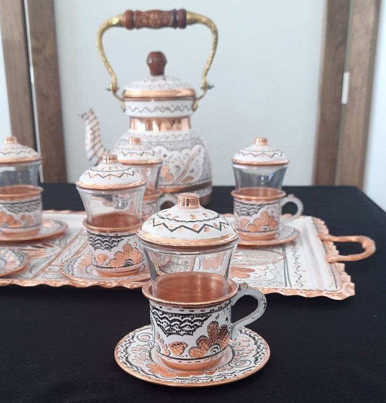 Turkish Tea Set, Copper Tea Set, Turkish Tea Glasses, Copper Tea Cups ...