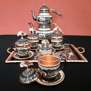 Turkish Tea Set, Turkish Tea Cup, Tea Pot, Copper Tea Set, Copper Tea Cups, Housewarming Gift, Arabic Tea Set, Copper Teapot, Luxury Tea Set