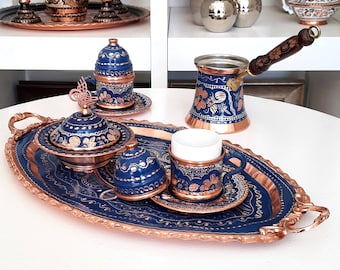 Turkish Copper Coffee Set, Copper Gift Ideas, Copper Coffee Pot, Turkish Coffee Set, Housewarming Gift, Unique Copper Gifts, New Favors