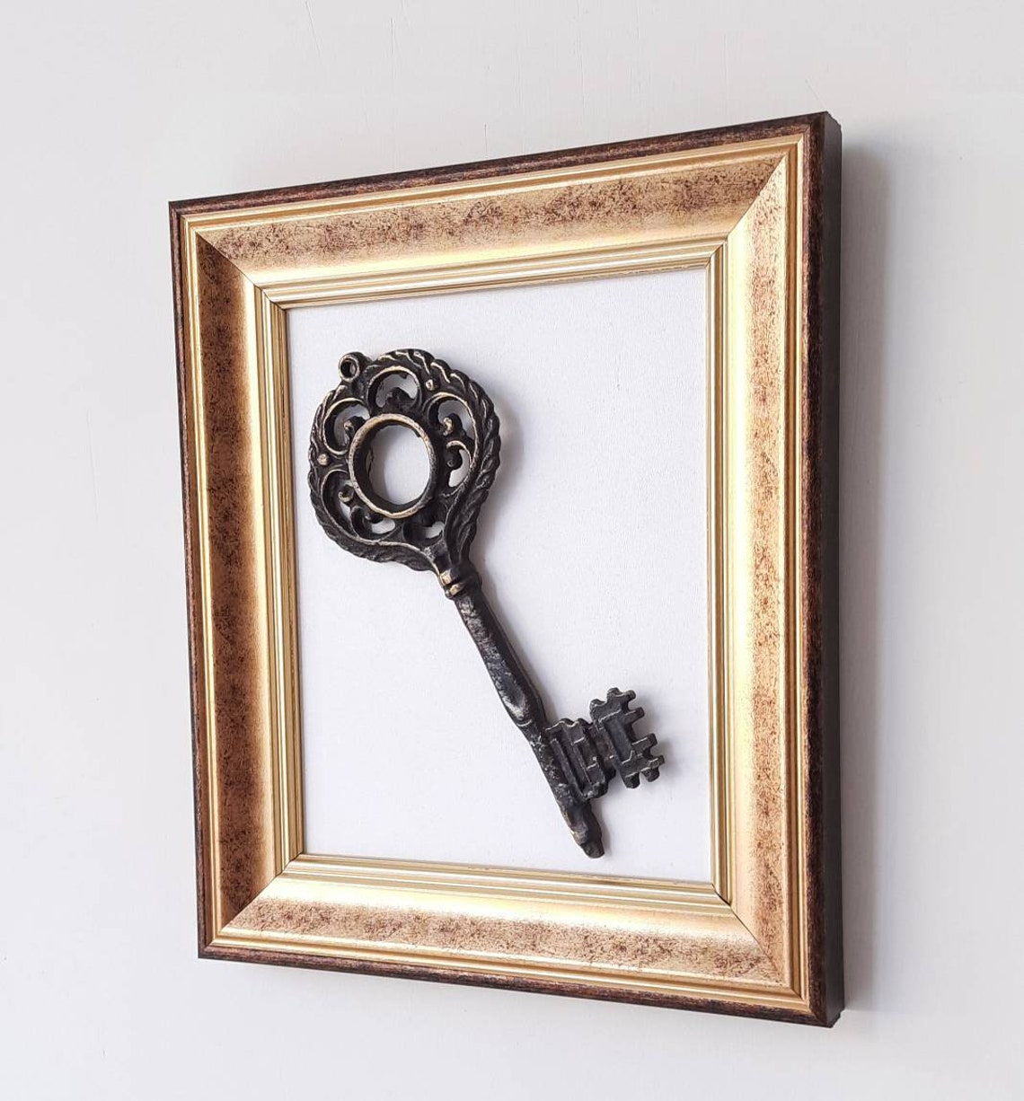 Unique framed wall art decorative brass key wall decor Etsy