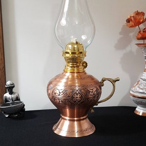 Copper oil lamp, copper kerosene lamp, anniversary gifts, home gifts for her, housewarming gift, victorian oil lamp, unique gift ideas